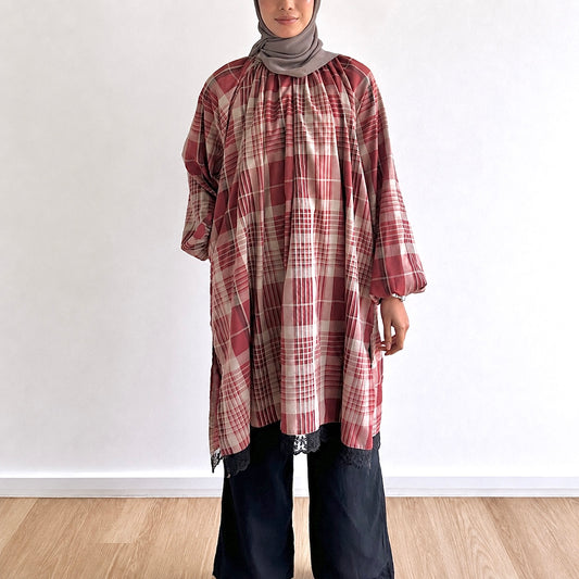Mara Plaid Lace Hem Tunic