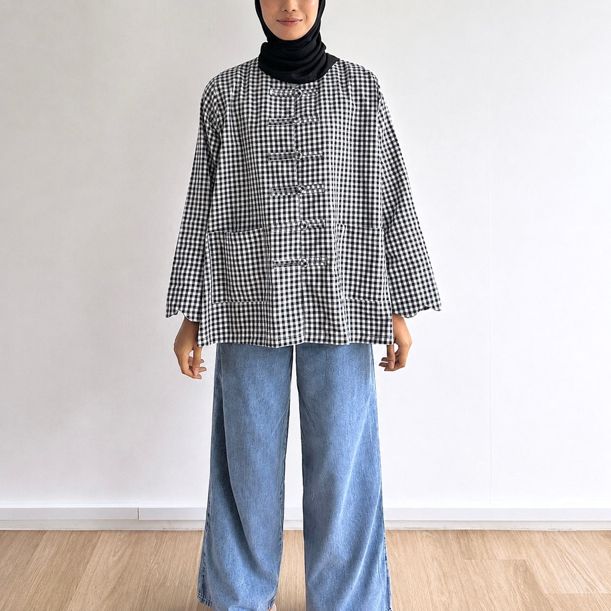 Bella Gingham Knot Button Blouse