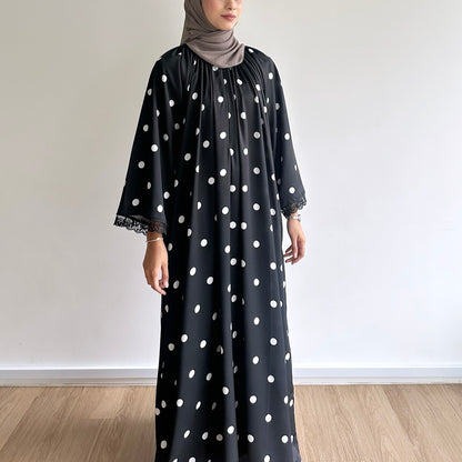 Haya Lace Trim Polka Dot Dress