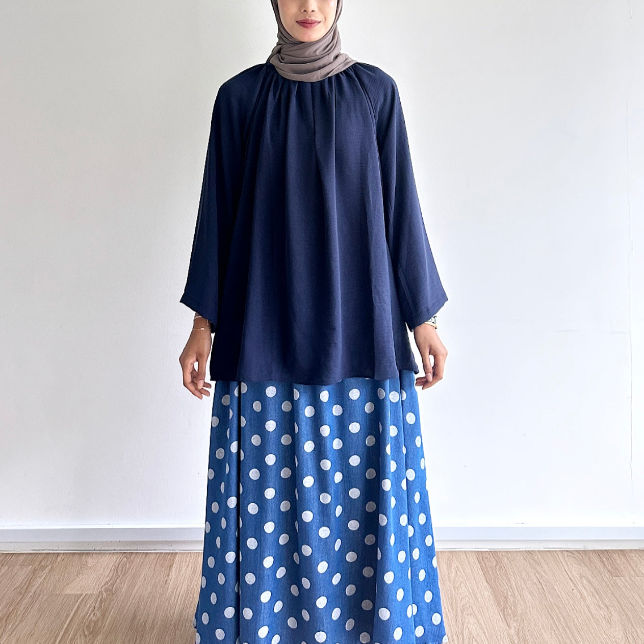 Kelly polka dot denim skirt