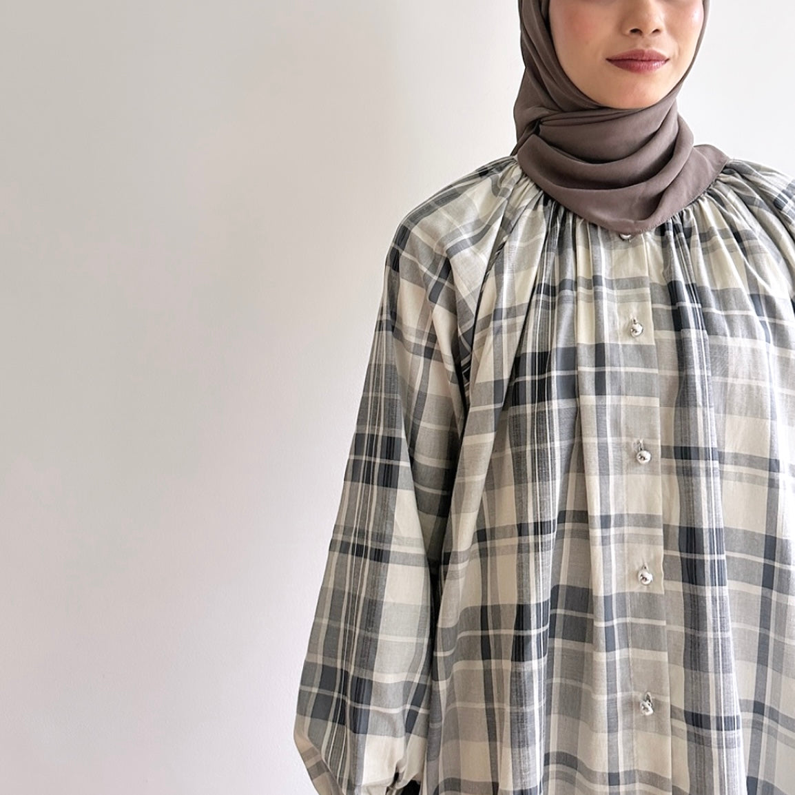 Mara Plaid Lace Hem Blouse
