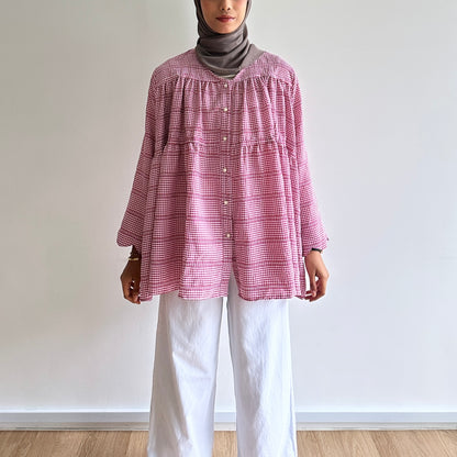 Bella gingham tiered blouse