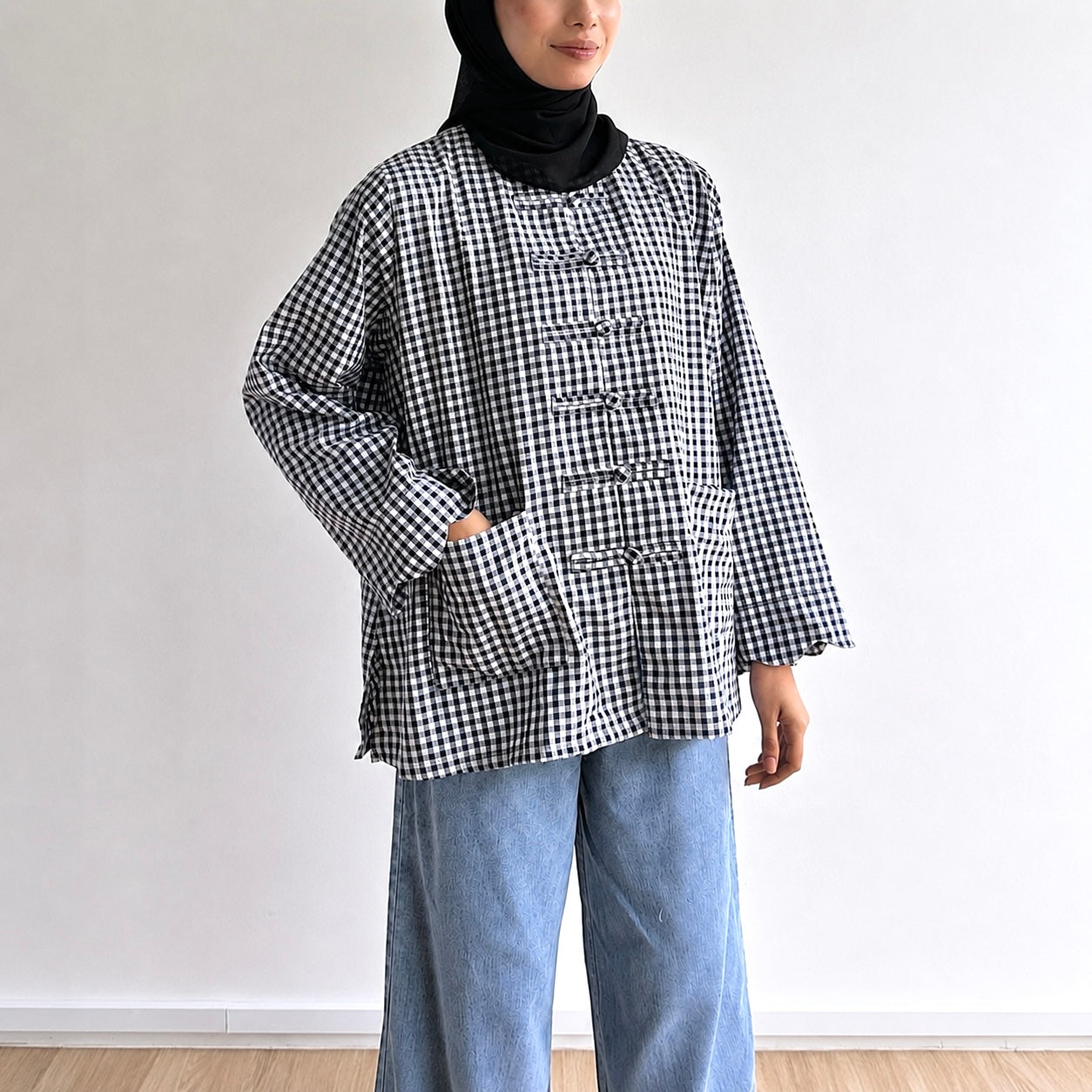 Bella Gingham Knot Button Blouse