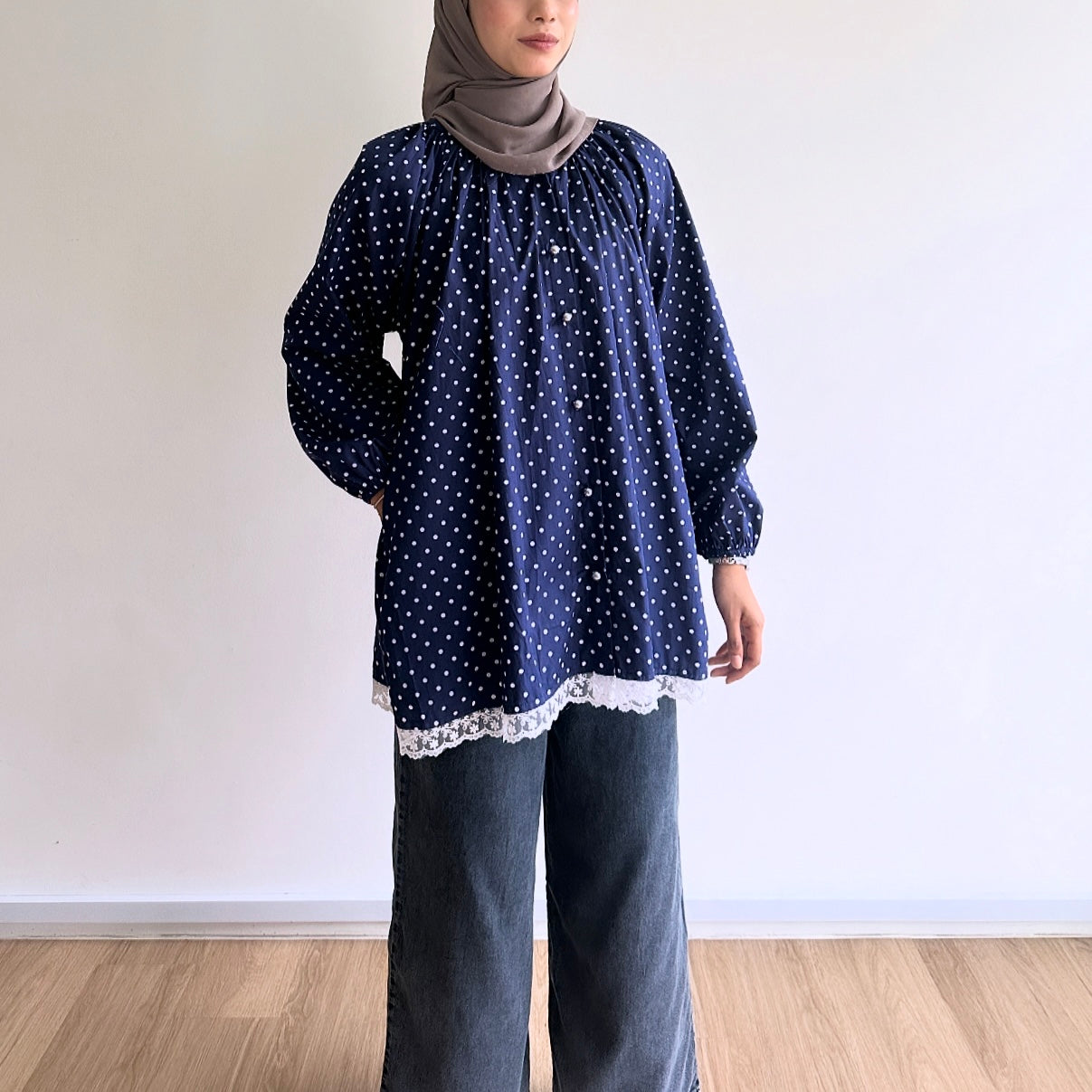 Mara Plaid Lace Polka Dot Blouse