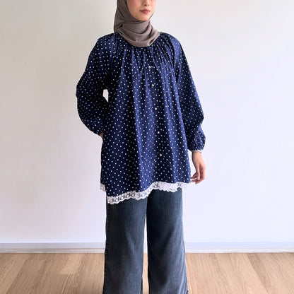 Mara Plaid Lace Polka Dot Blouse