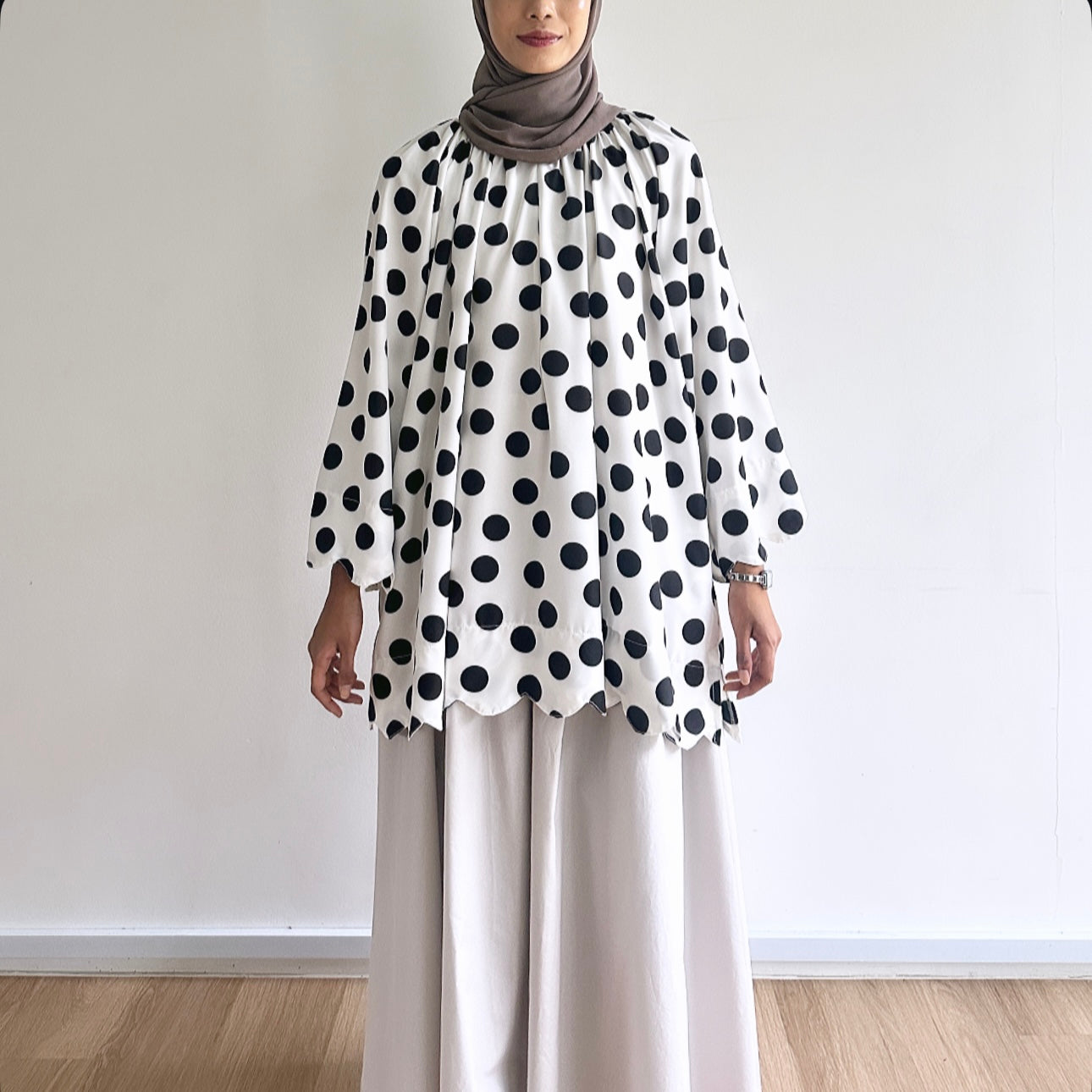 Liora scallop polka dot blouse