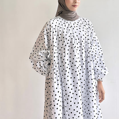 Audrey Gathered Polka Dot Dress