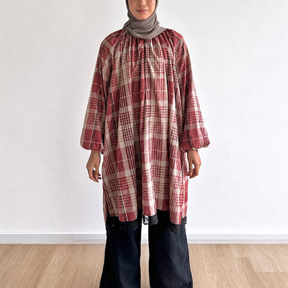 Mara Plaid Lace Hem Tunic