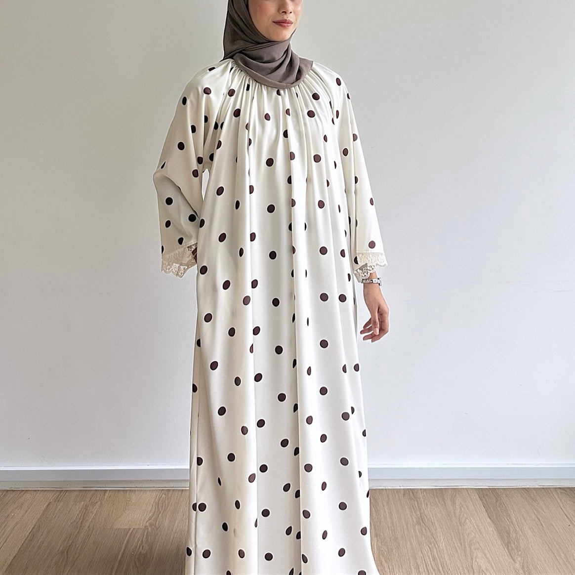 Haya Lace Trim Polka Dot Dress
