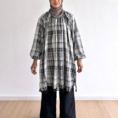 Mara Plaid Lace Hem Tunic