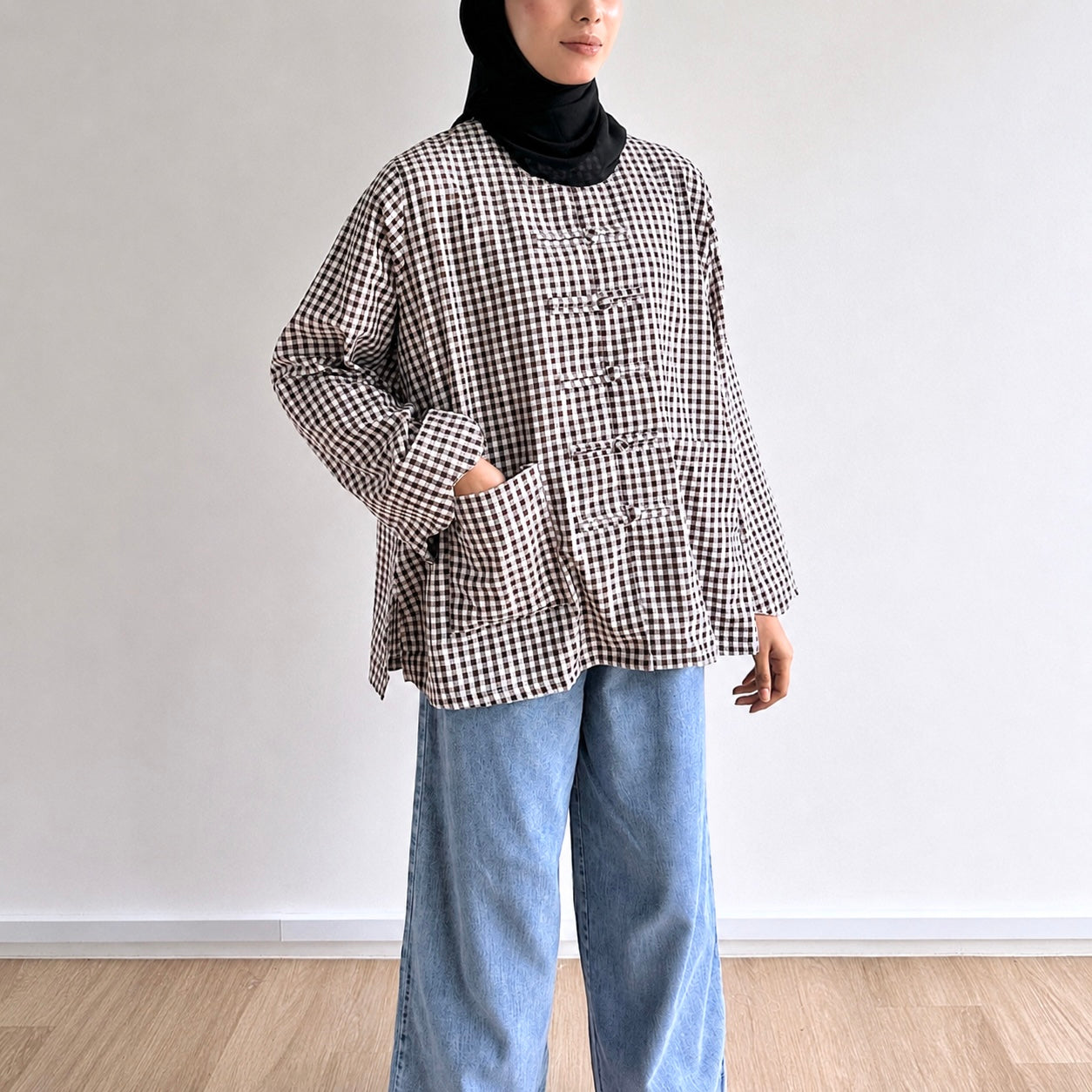 Bella Gingham Knot Button Blouse