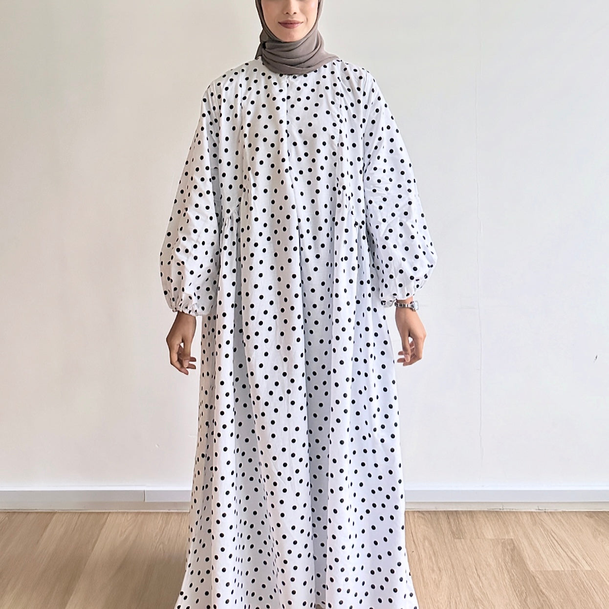 Audrey Gathered Polka Dot Dress