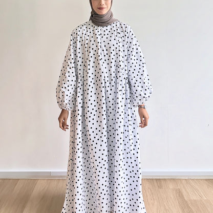 Audrey Gathered Polka Dot Dress