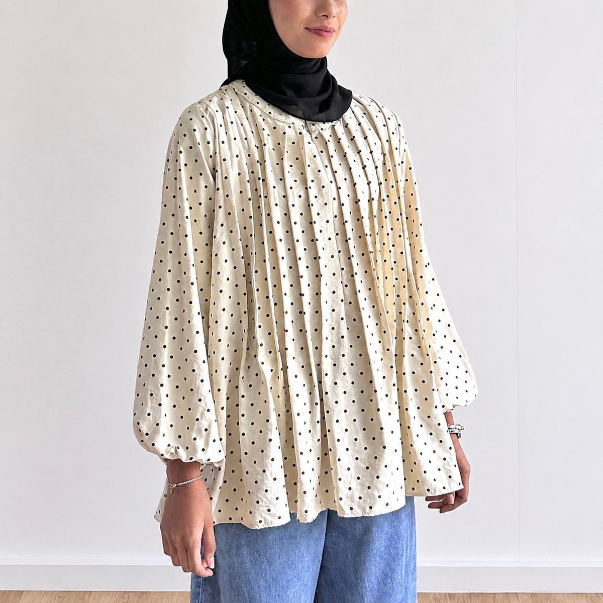 Yara Polka Dot Pleated Blouse