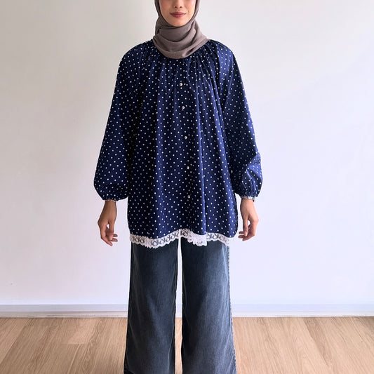 Mara Plaid Lace Polka Dot Blouse