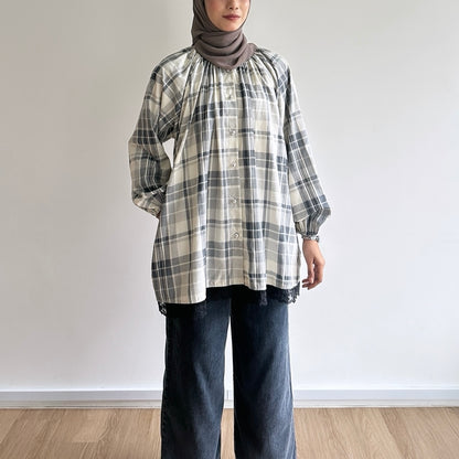 Mara Plaid Lace Hem Blouse