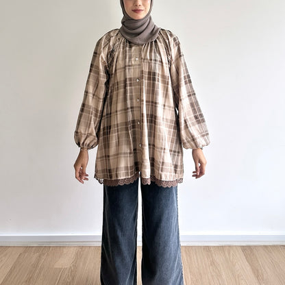 Mara Plaid Lace Hem Blouse