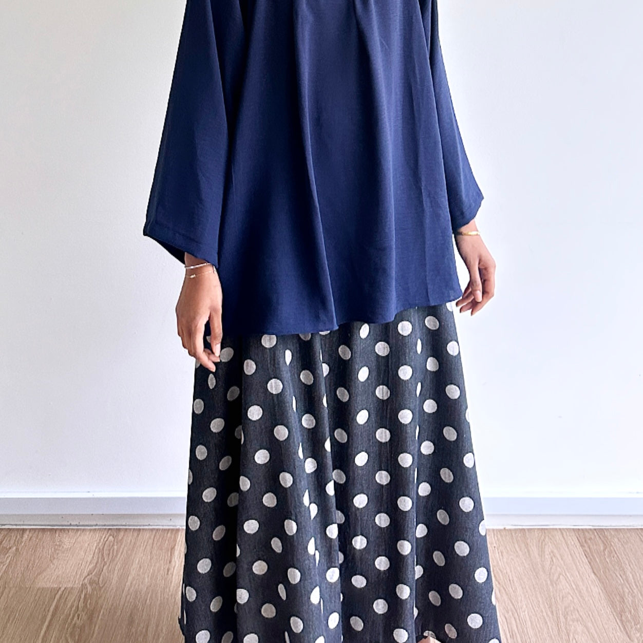 Kelly polka dot denim skirt