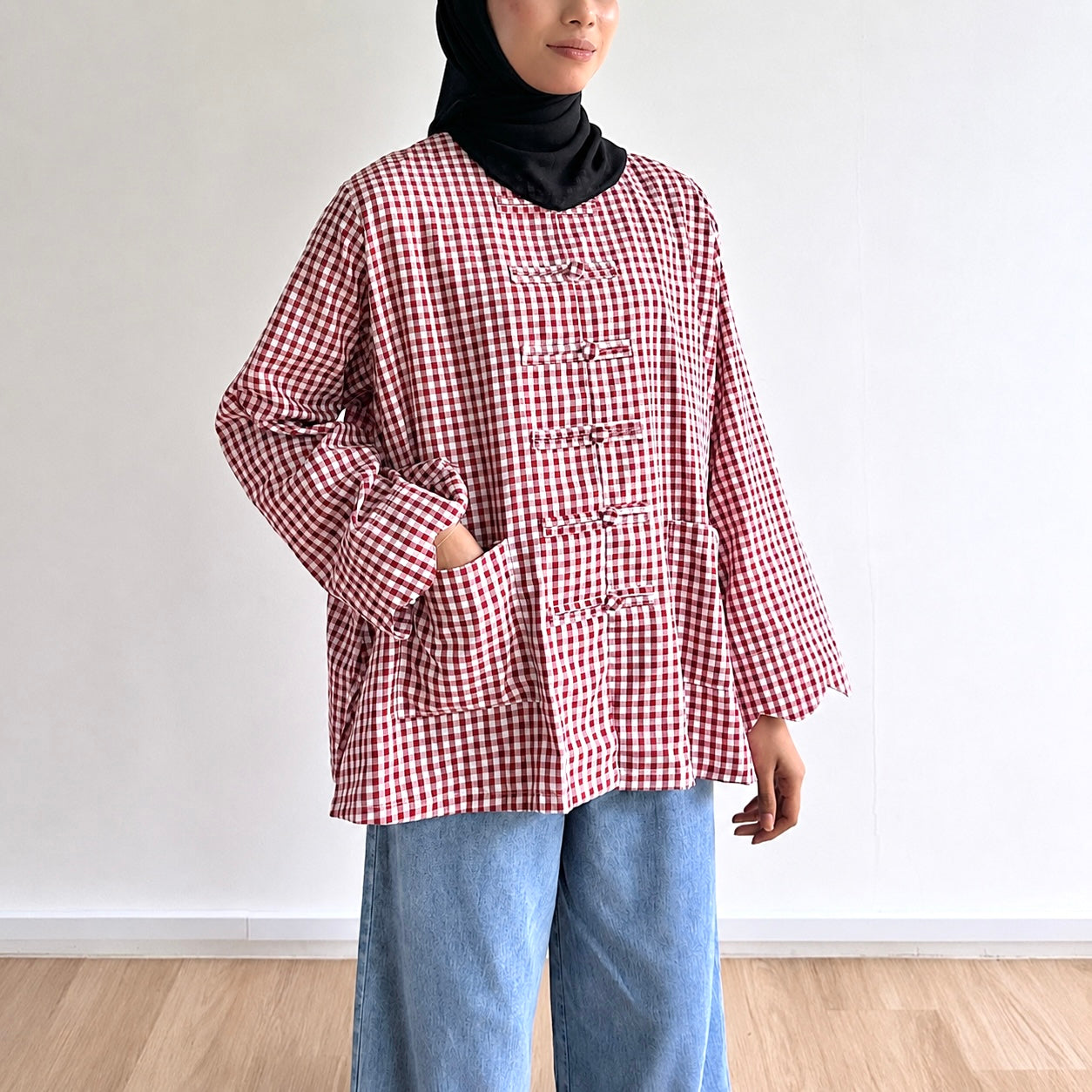 Bella Gingham Knot Button Blouse