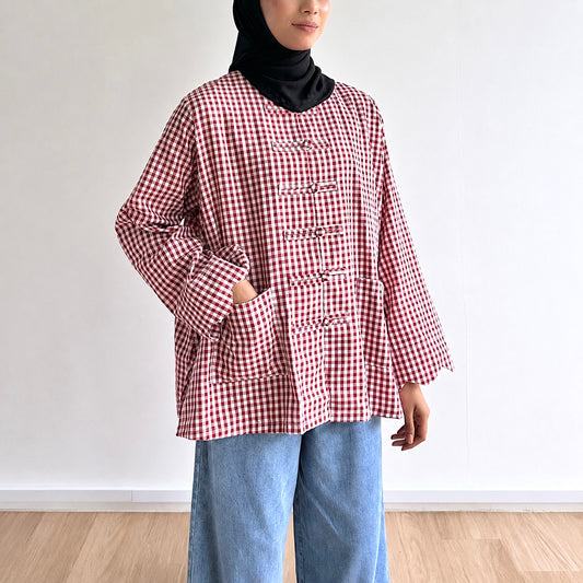 Bella Gingham Knot Button Blouse