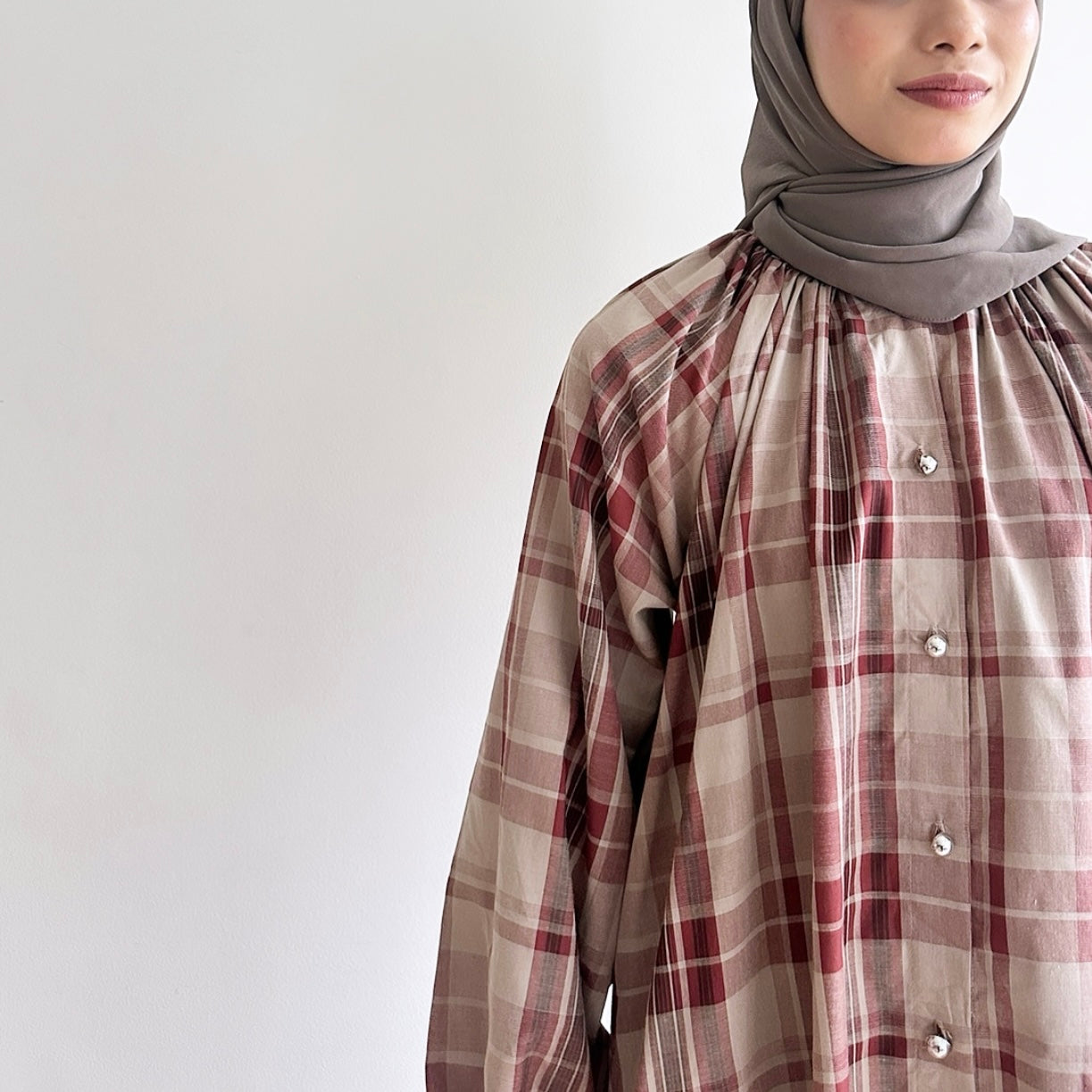Mara Plaid Lace Hem Blouse