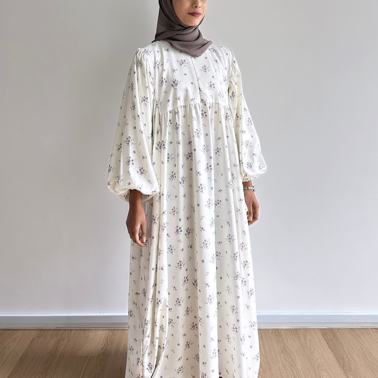 Maia balloon sleeve satin dress