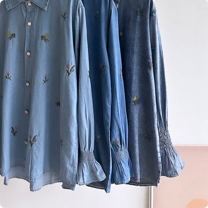Fay floral embroidered denim shirt