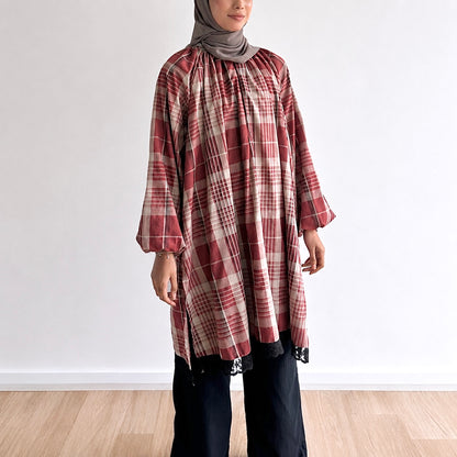 Mara Plaid Lace Hem Tunic